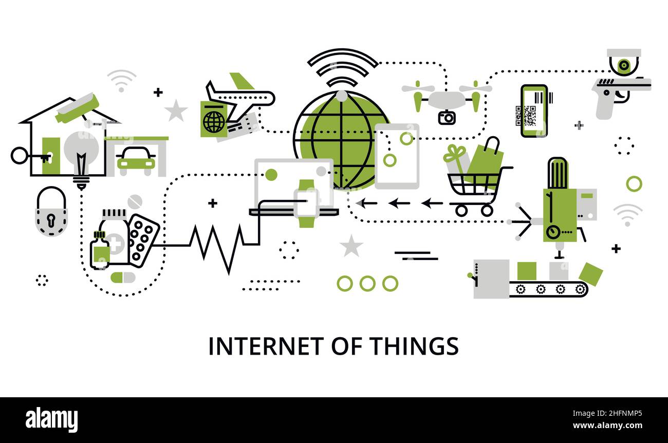 Modern flat line design vector illustration, concept of internet of ...