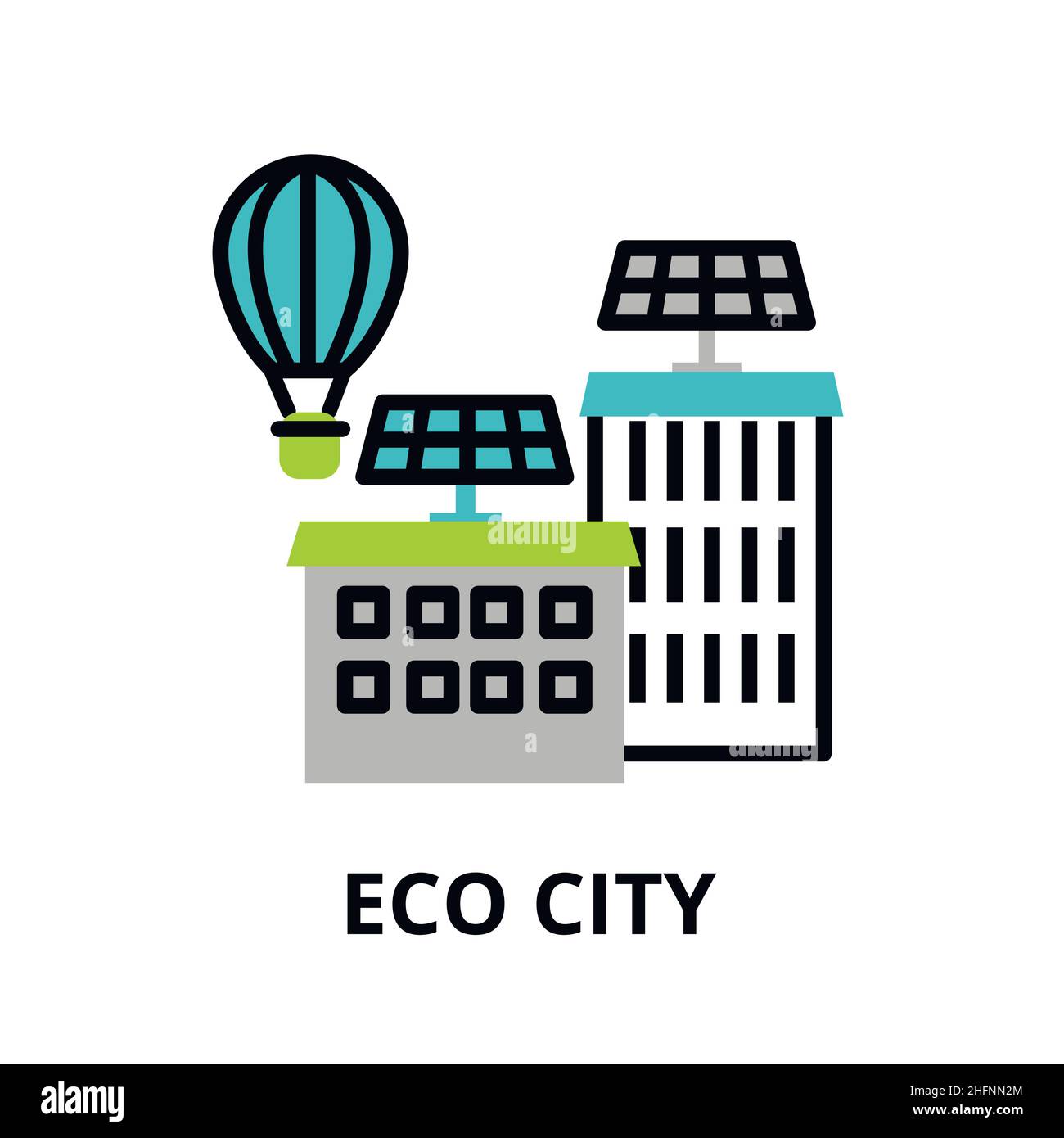 Modern flat line design icon, concept of Eco city, technologies of future and urban innovations, for graphic and web design Stock Vector