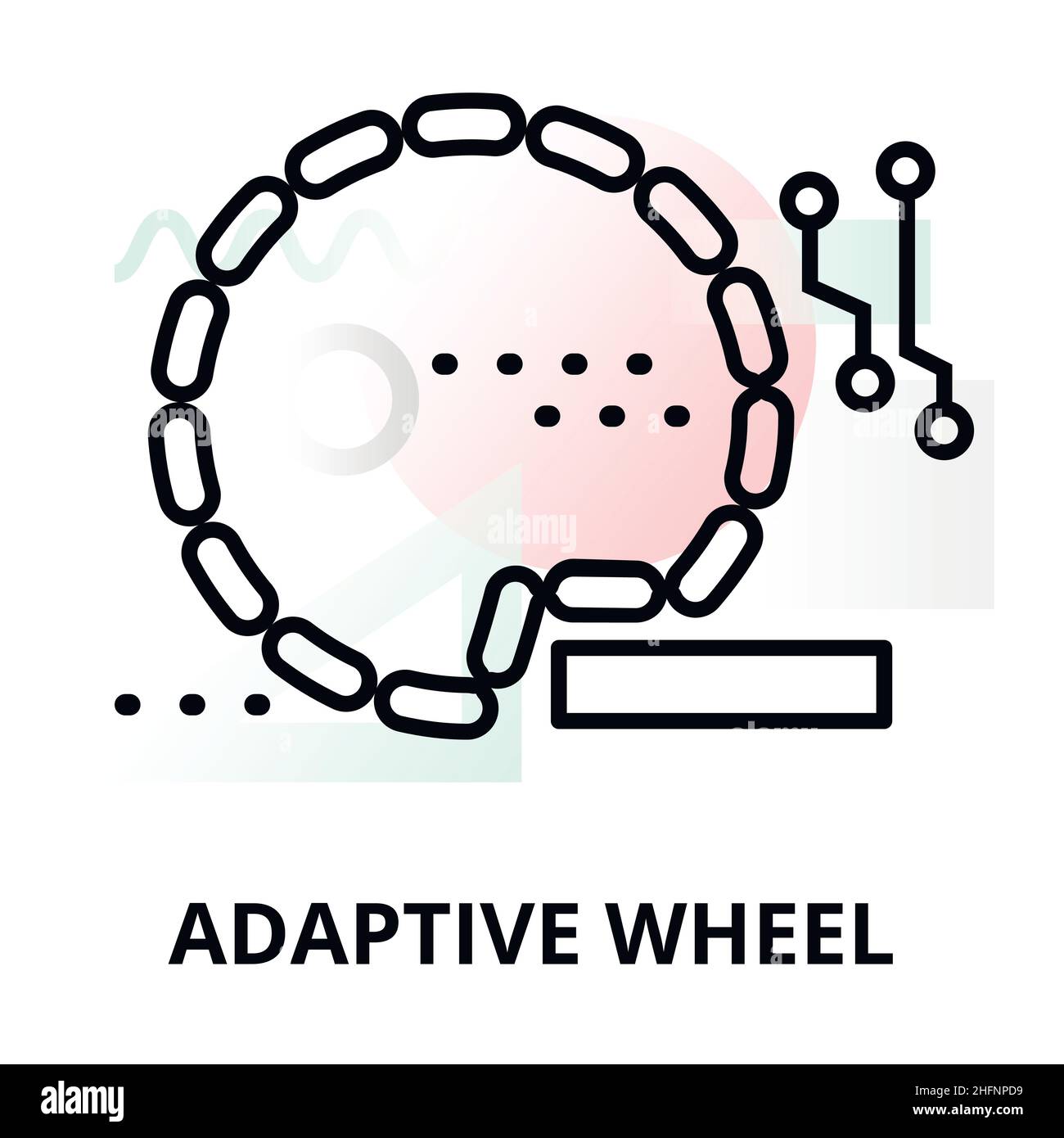 Abstract icon of future technology - adaptive wheel on color geometric shapes background, for graphic and web design Stock Vector