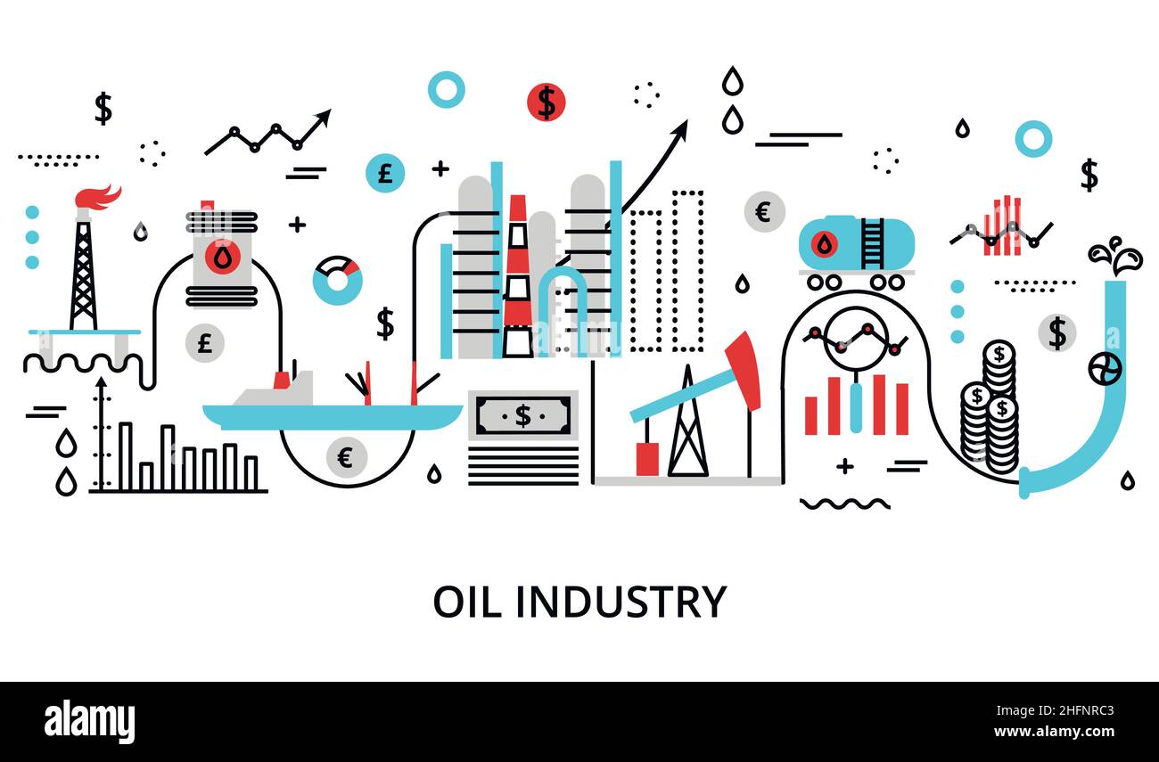 Modern flat thin line design vector illustration, concept of oil ...