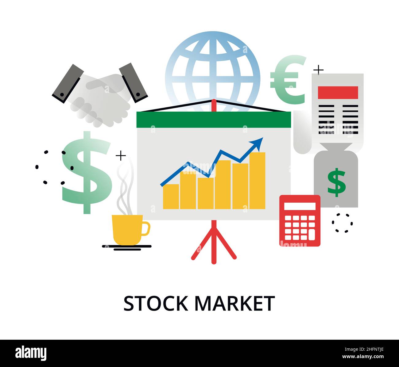 Modern flat design vector illustration, infographic concept of investment process and stock market, for graphic and web design Stock Vector