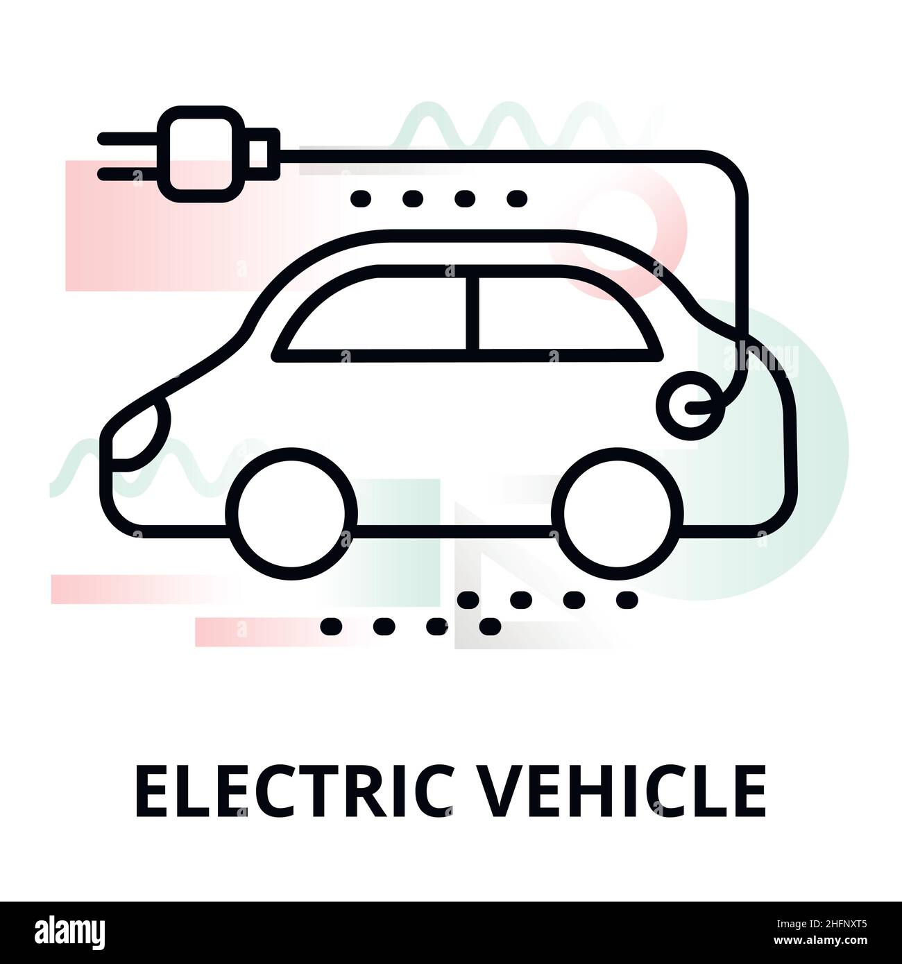 Abstract icon of future technology - electric vehicle on color geometric shapes background, for graphic and web design Stock Vector