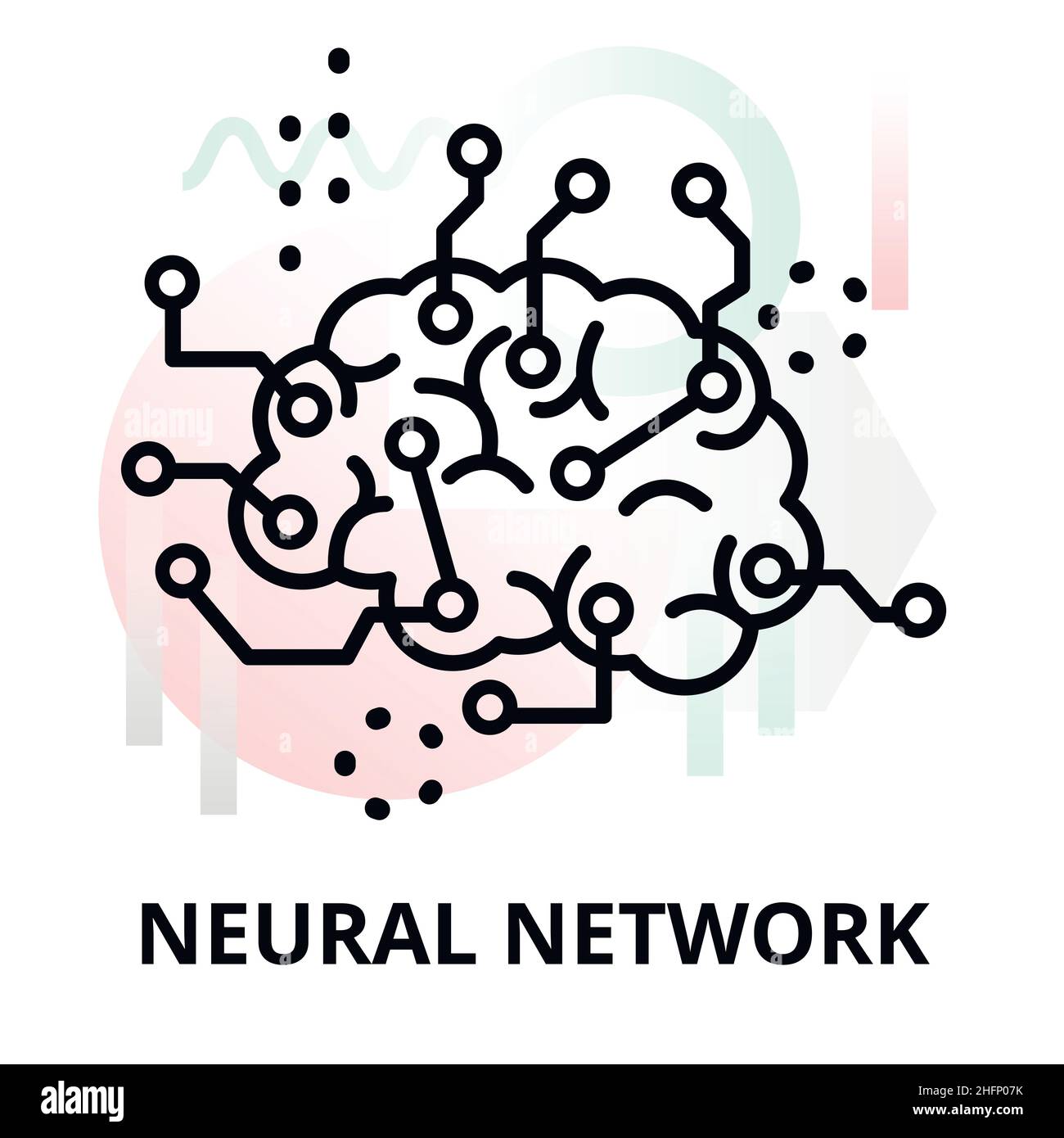 Abstract icon of future technology - neural network on color geometric shapes background, for graphic and web design Stock Vector