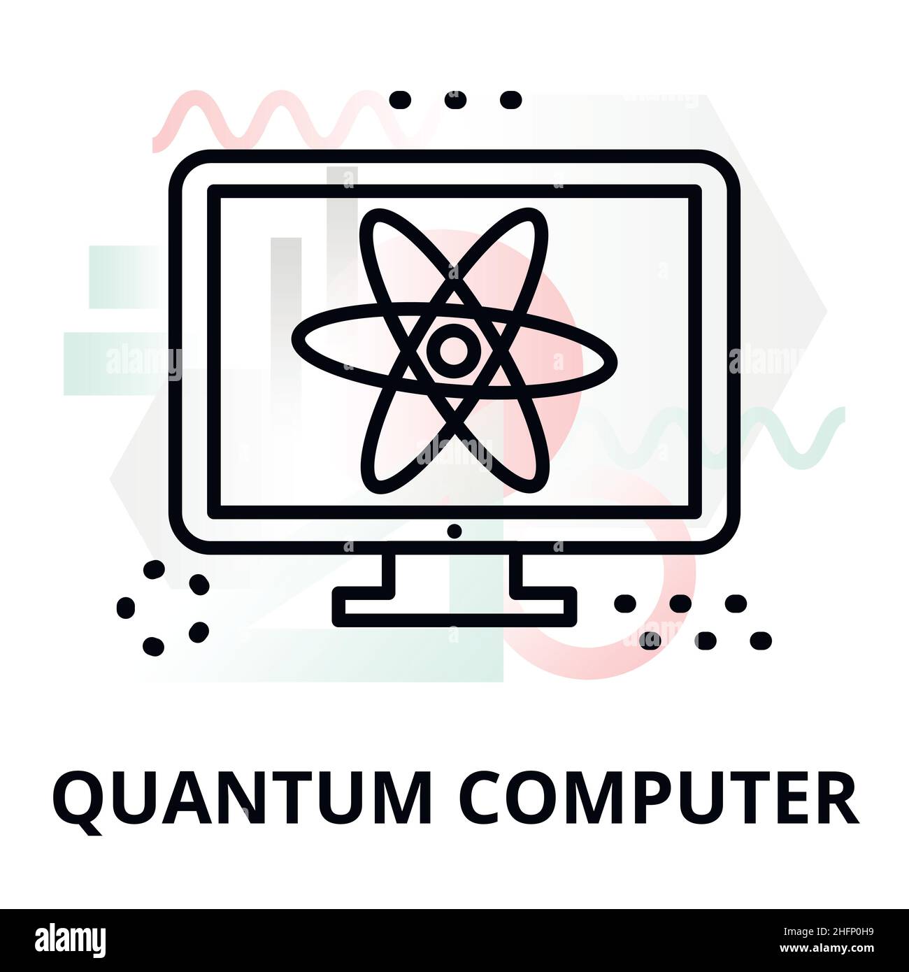 Abstract icon of future technology - quantum computer on color geometric shapes background, for graphic and web design Stock Vector
