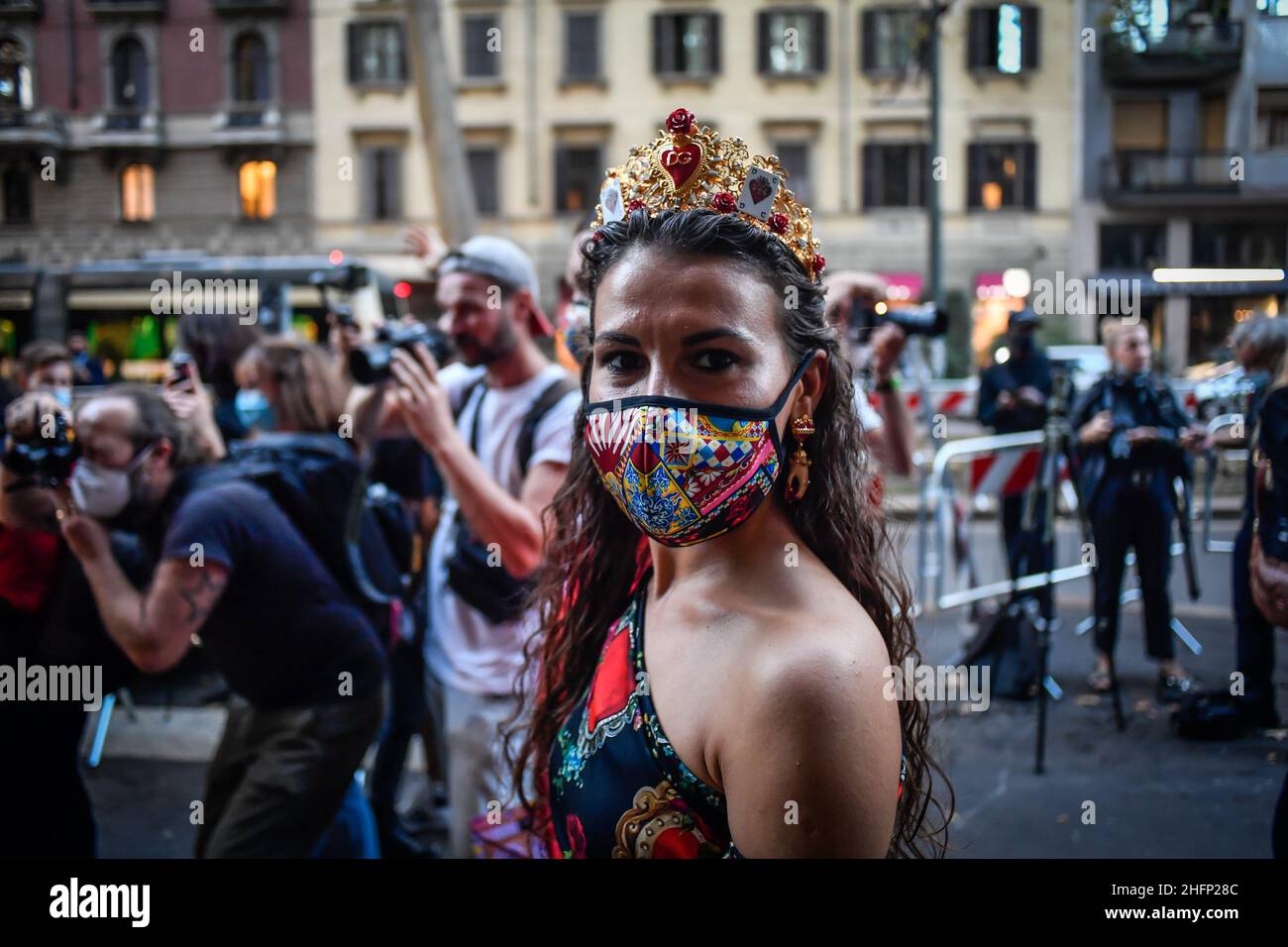 Claudio Furlan - LaPresse 22 September 2020 Milano (Italy) Milan Fashion Week Guests and models of the Dolce &amp; Gabbana fashion show in viale Piave Stock Photo