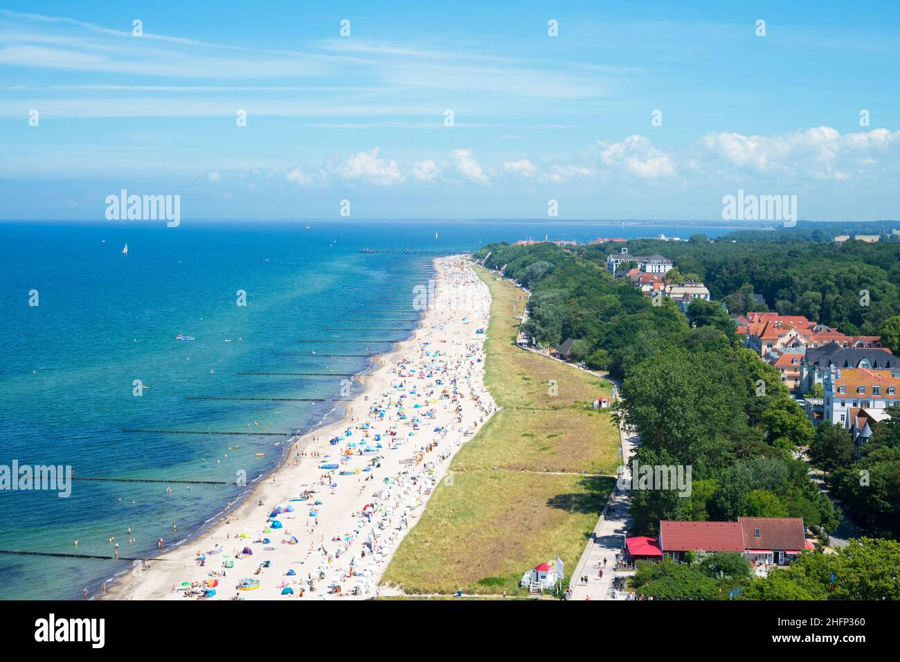bird's eye view on the beach at the coast of 'Kühlungsborn' in Mecklenburg-Western Pomerania, Germany Stock Photo