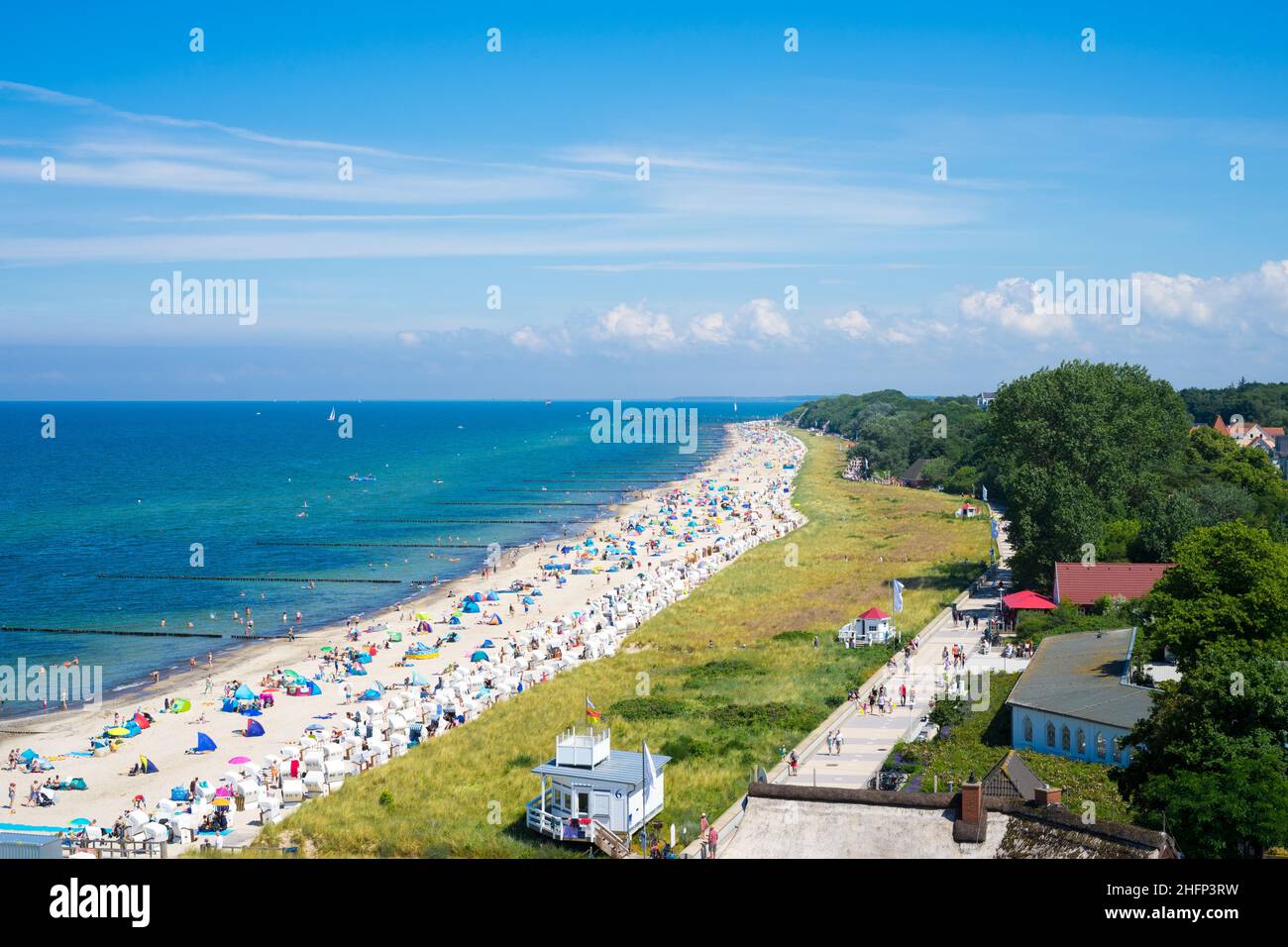 bird's eye view on the beach at the coast of 'Kühlungsborn' in Mecklenburg-Western Pomerania, Germany Stock Photo