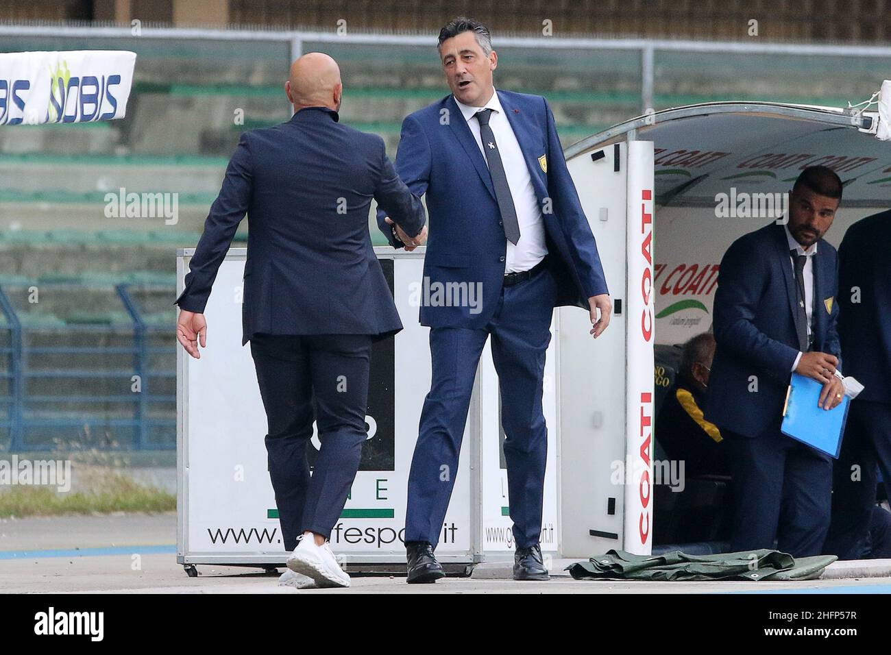 Paola Garbuio/LaPresse September 30, 2020 Verona, Italy sport soccer Chievo Verona vs Catanzaro - Italian Football Cup 2020/2021 second Round - Bentegodi stadium. In the pic:calabro antonio,alfredo aglietti Stock Photo