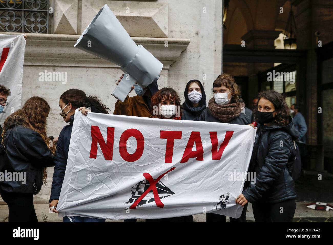 Cecilia Fabiano/LaPresse October 07 , 2020 Roma (Italy) News : Action of No Tav organization in front of Justice Ministry for reclaim freedom for an activist arrested in Val di Susa In The Pic : the protest Freedom for Dana Stock Photo