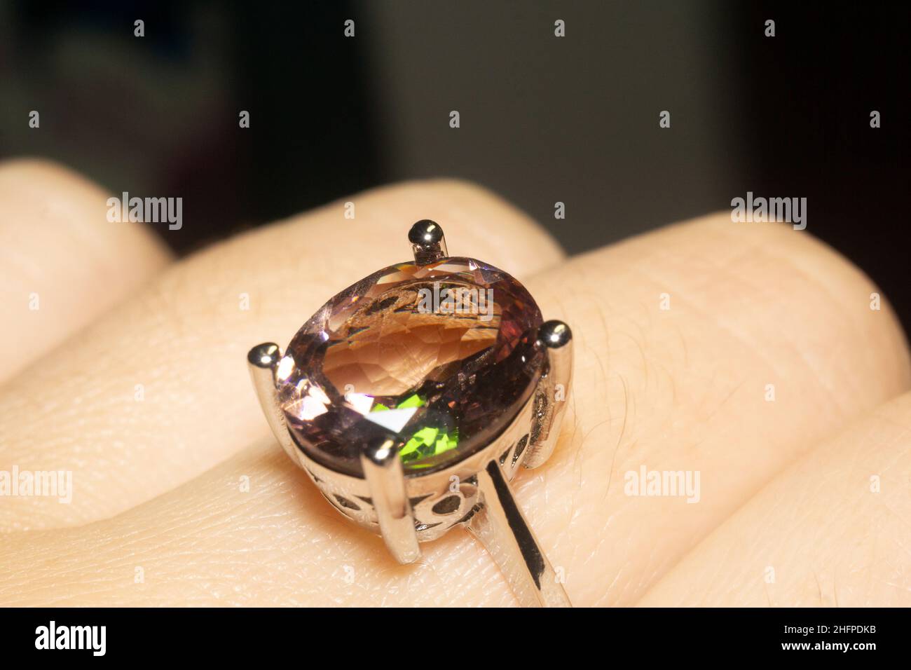 Fashion silver ring with synthetic Zultanite sital stone Stock Photo Alamy