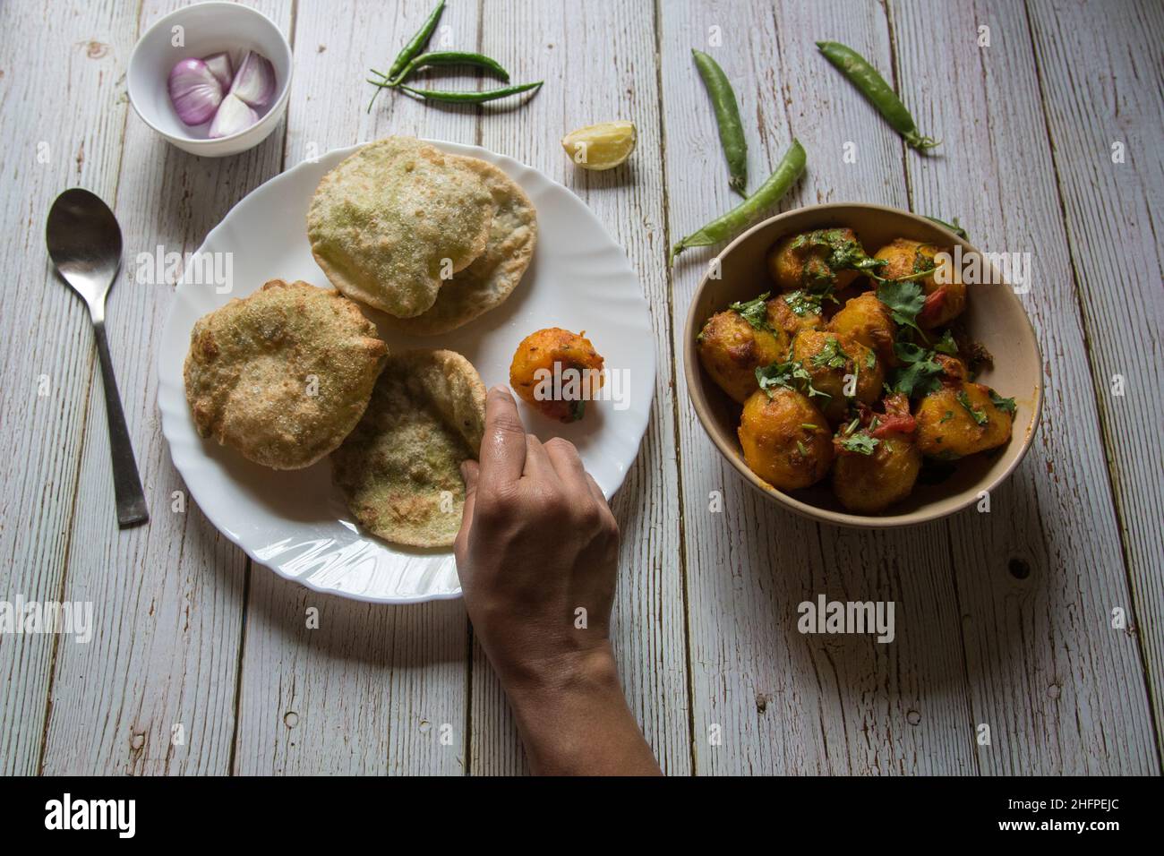 Female hands on food item with use of selective focus Stock Photo