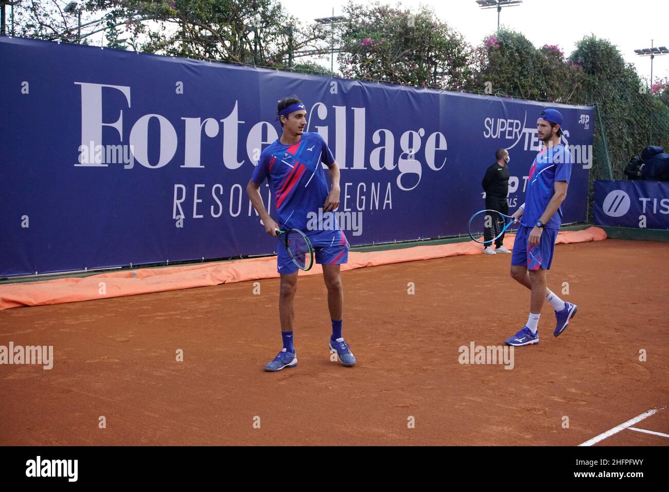 Alessandro Tocco/LaPresse October 13, 2020 Santa Margherita di Pula, Cagliari (Italy) Sport Tennis Tennis, Forte Village Sardegna Open In the pic:Lorenzo Sonego, Andrea Vavassori Stock Photo