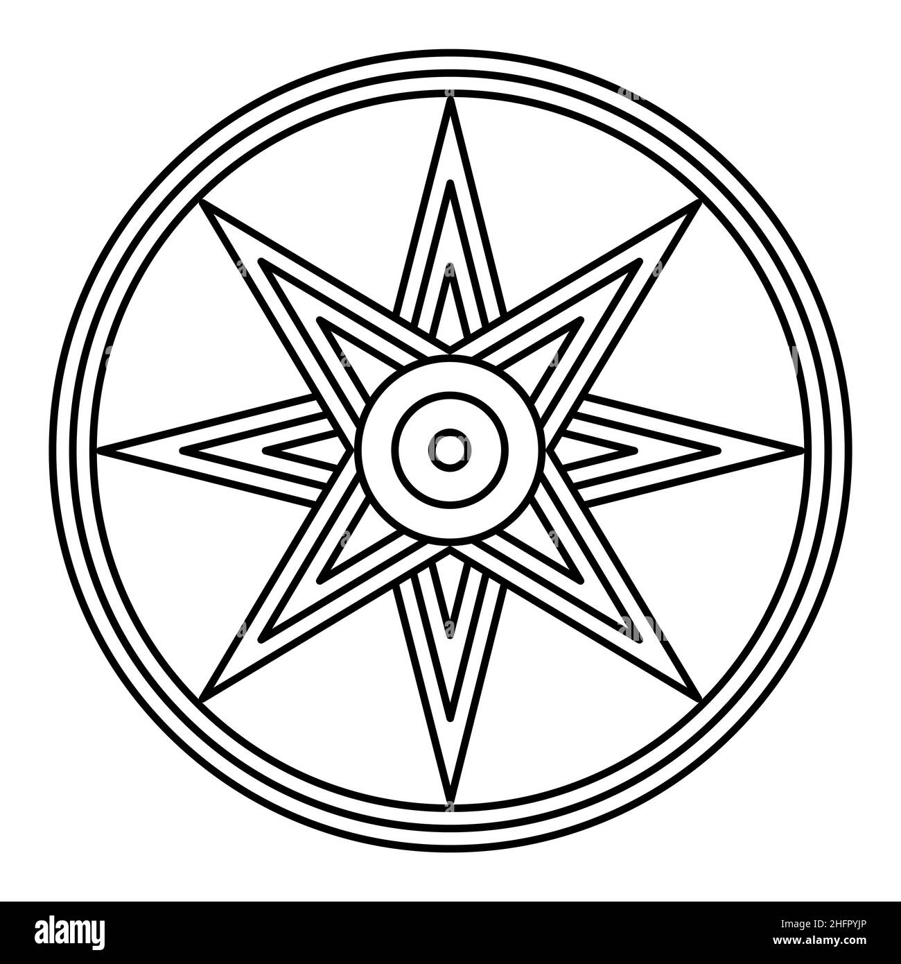 Symbol of the Star of Ishtar or Inanna, also known as Star of Venus. Usually depicted with eight points, symbol of ancient Sumerian goddess Inanna. Stock Photo