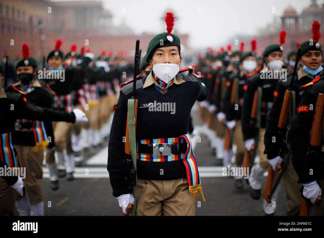 New Delhi, New Delhi, India. 17th Jan, 2022. Members of the National Cadet Corps (NCC) take part in the rehearsal for the upcoming 73rd Republic Day parade. (Credit Image: © Karma Sonam Bhutia/ZUMA Press Wire) Stock Photo