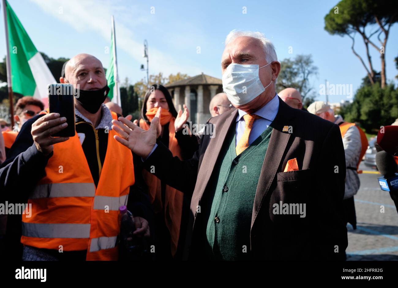 Mauro Scrobogna /LaPresse November 07, 2020&#xa0; Rome, Italy News Coronavirus, protests against health emergency decrees and lock down In the photo: Former Carabinieri General Antonio Pappalardo, current leader of the Orange Vests during the meager demonstration against the recent DPCM provisions which establish forms of partial lock down Stock Photo