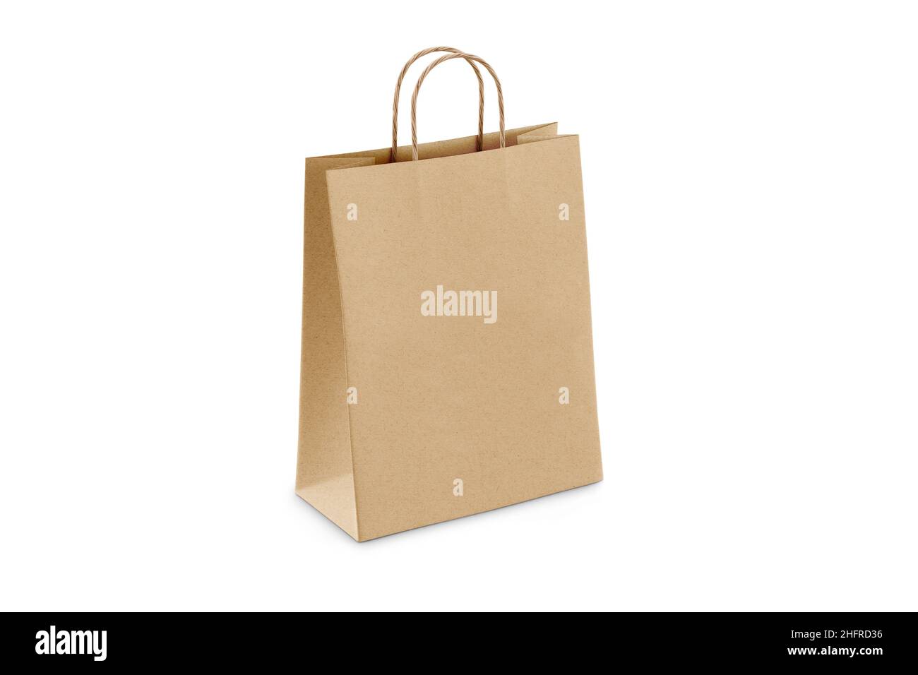 Brown craft small paper bag packaging template isolated on white ...
