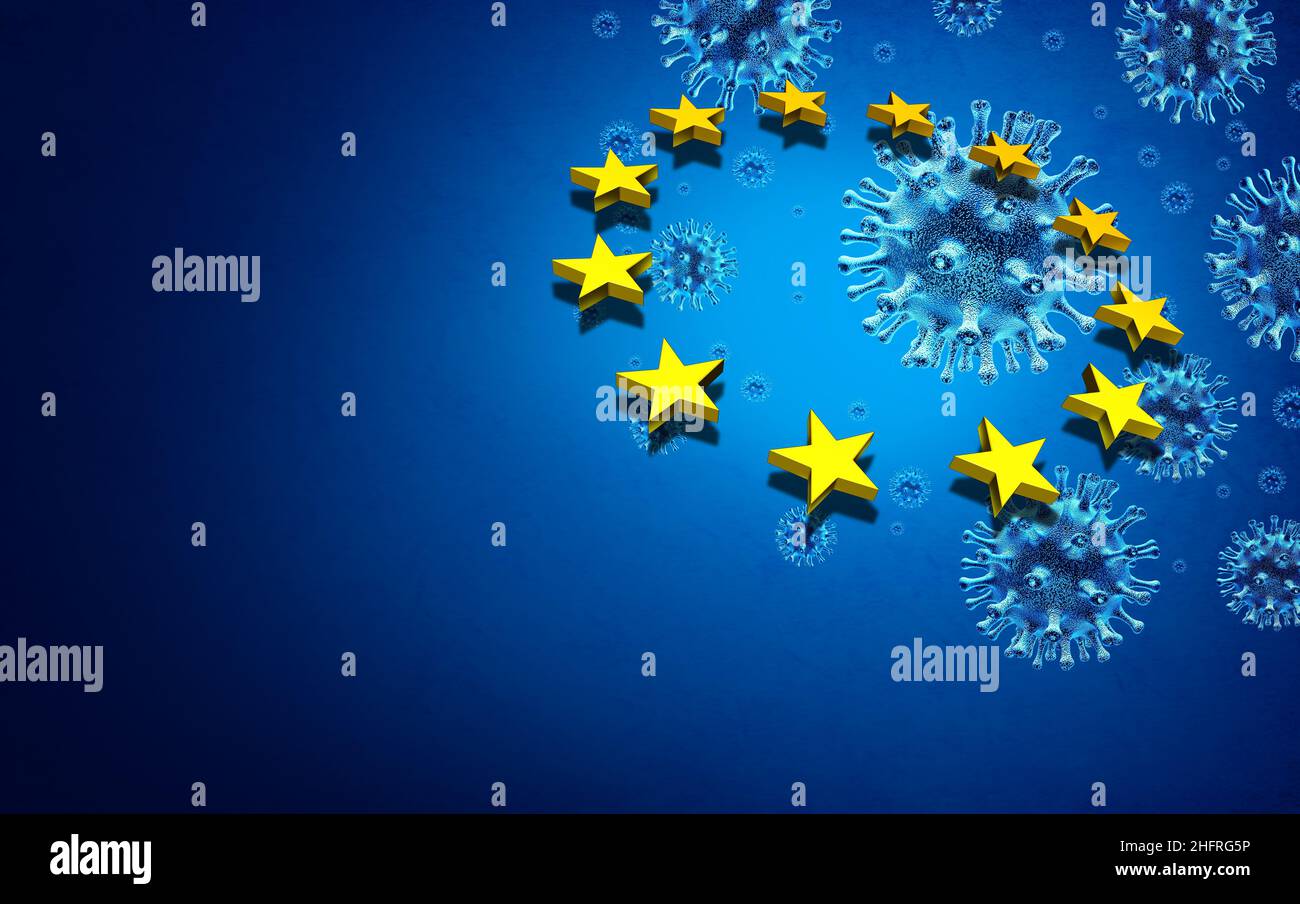 European Union Virus outbreak in Europe and covid-19 or influenza background as dangerous flu strain cases in the EU as a pandemic medical risk. Stock Photo