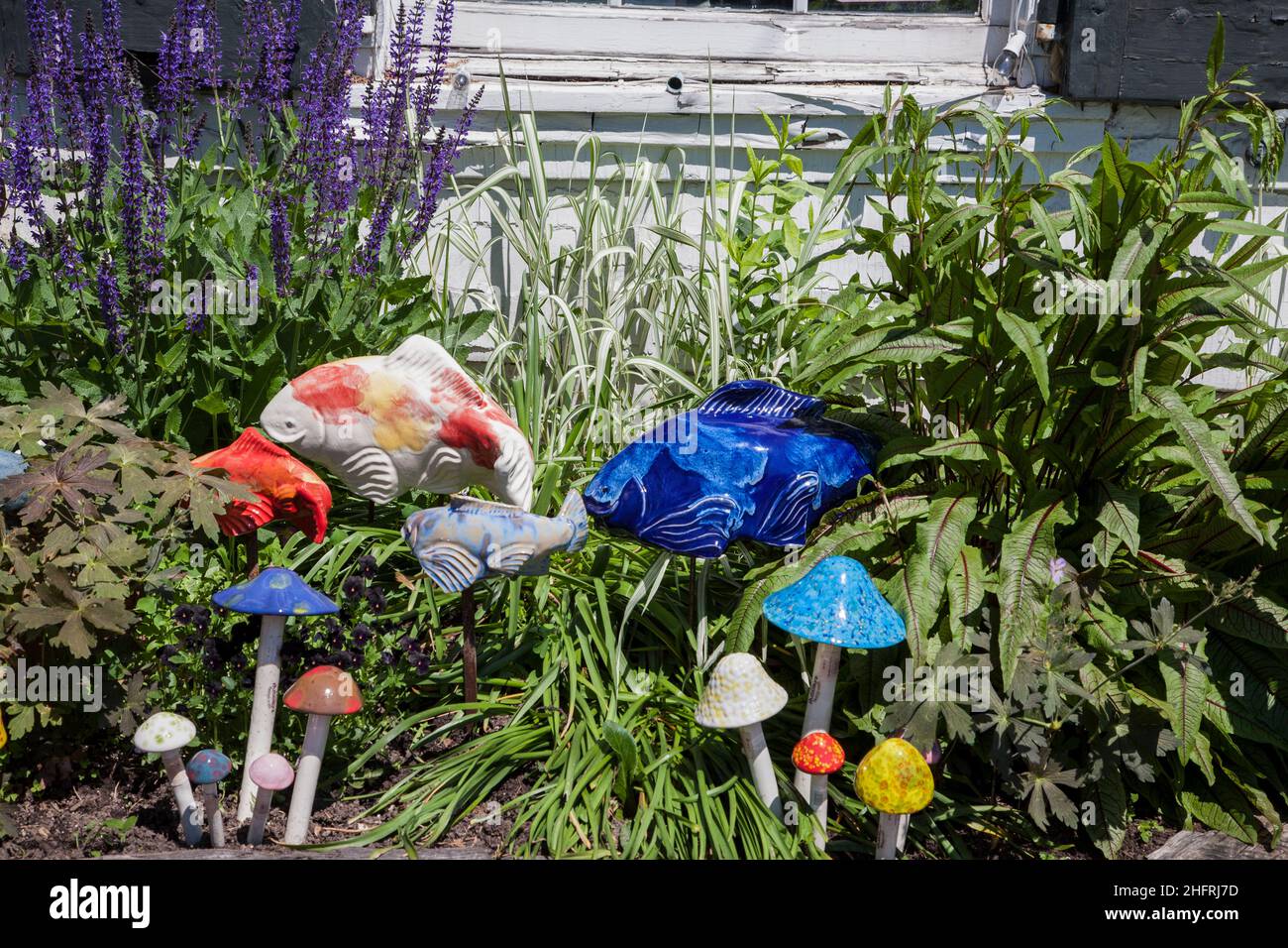 Spring Fairy garden Colourful ceramic mushrooms & fish, New Jersey, NJ ...