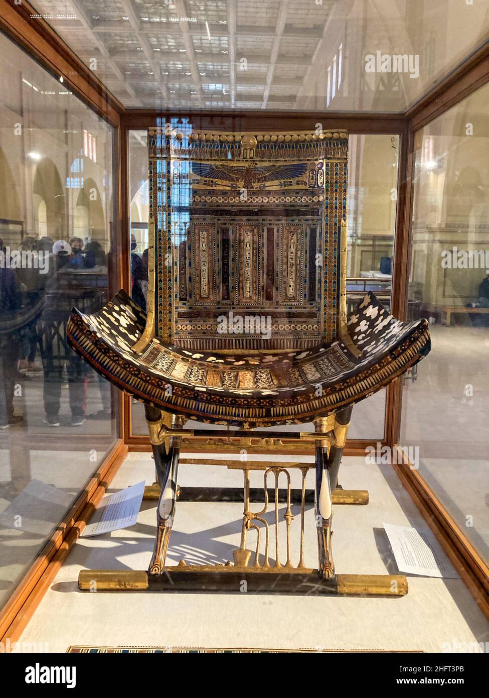 Gilt folding chair used by Pharaoh Tutankhamun, housed in the Museum of
