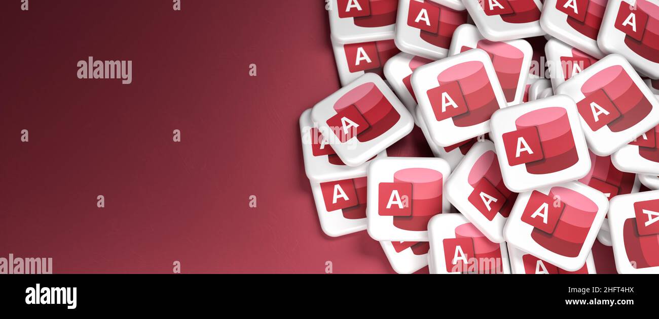 Logos of the Microsoft Office component Access on a heap. Copy space ...