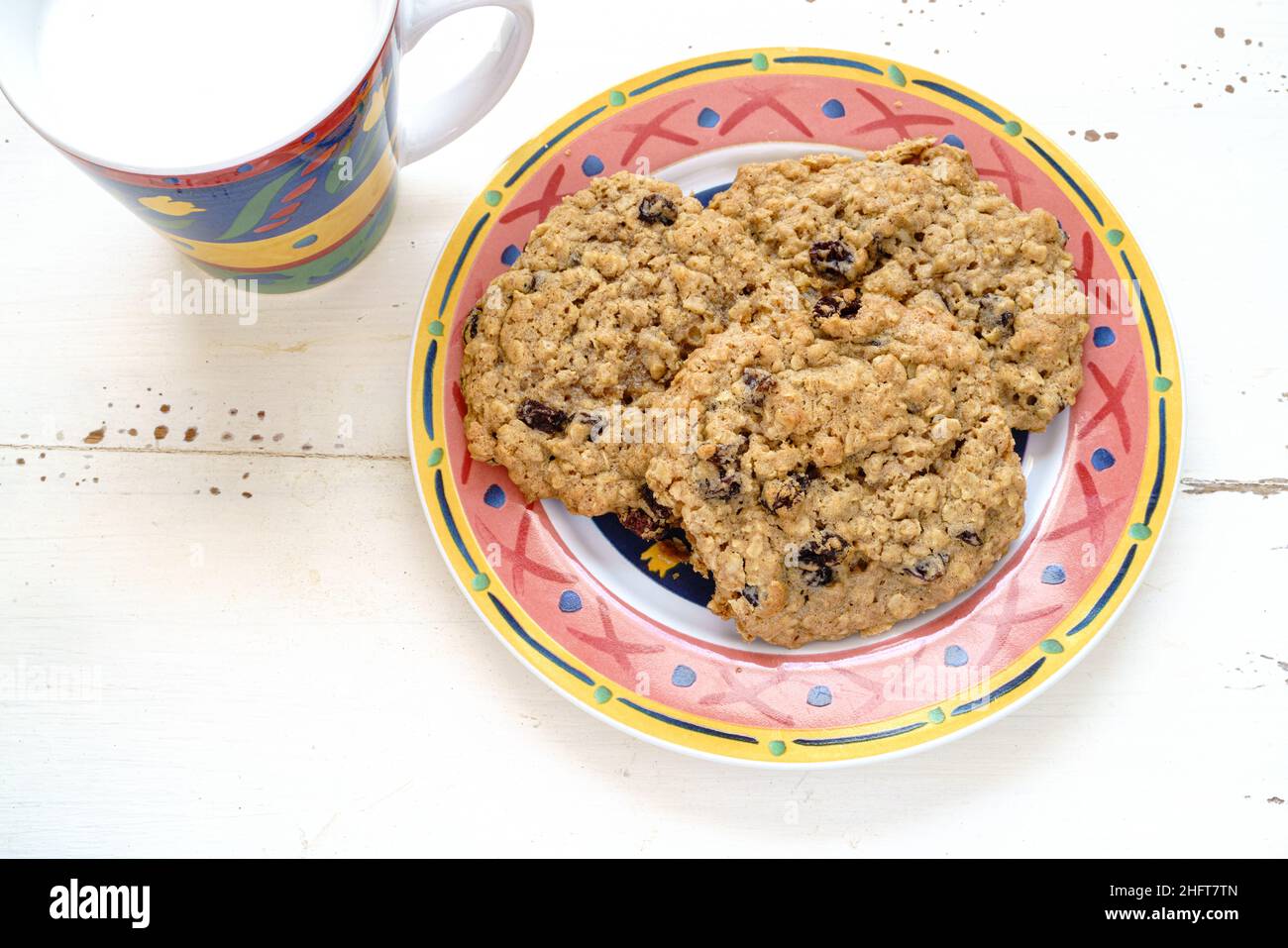 Delicious homemade oatmeal raisin cookies. Stock Photo