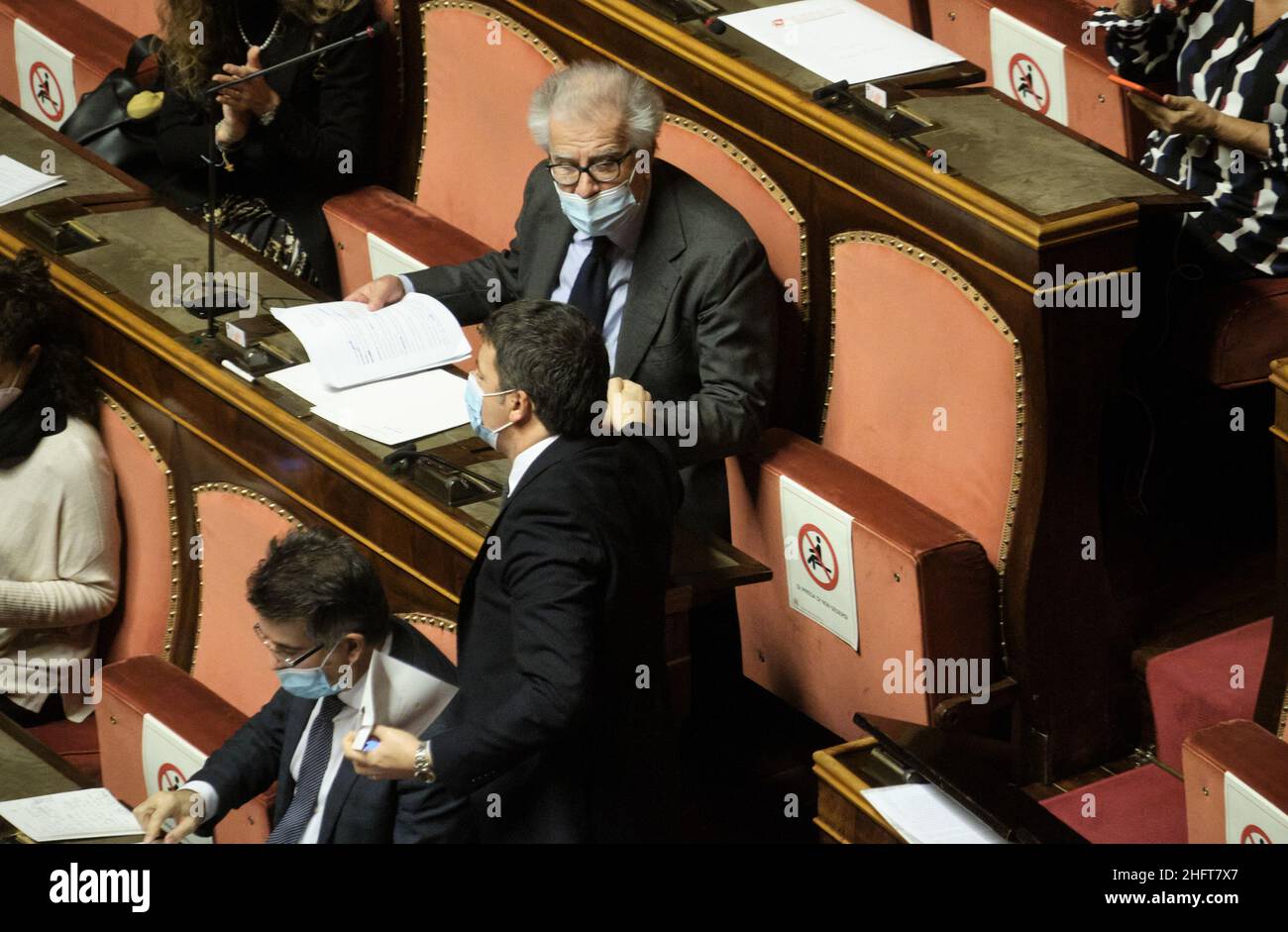 Mauro Scrobogna /LaPresse December 30, 2020&#xa0; Rome, Italy Politics Senate - budget law 2021 In the photo: Matteo Renzi, Italia Viva IV and Luigi Zanda PD Stock Photo