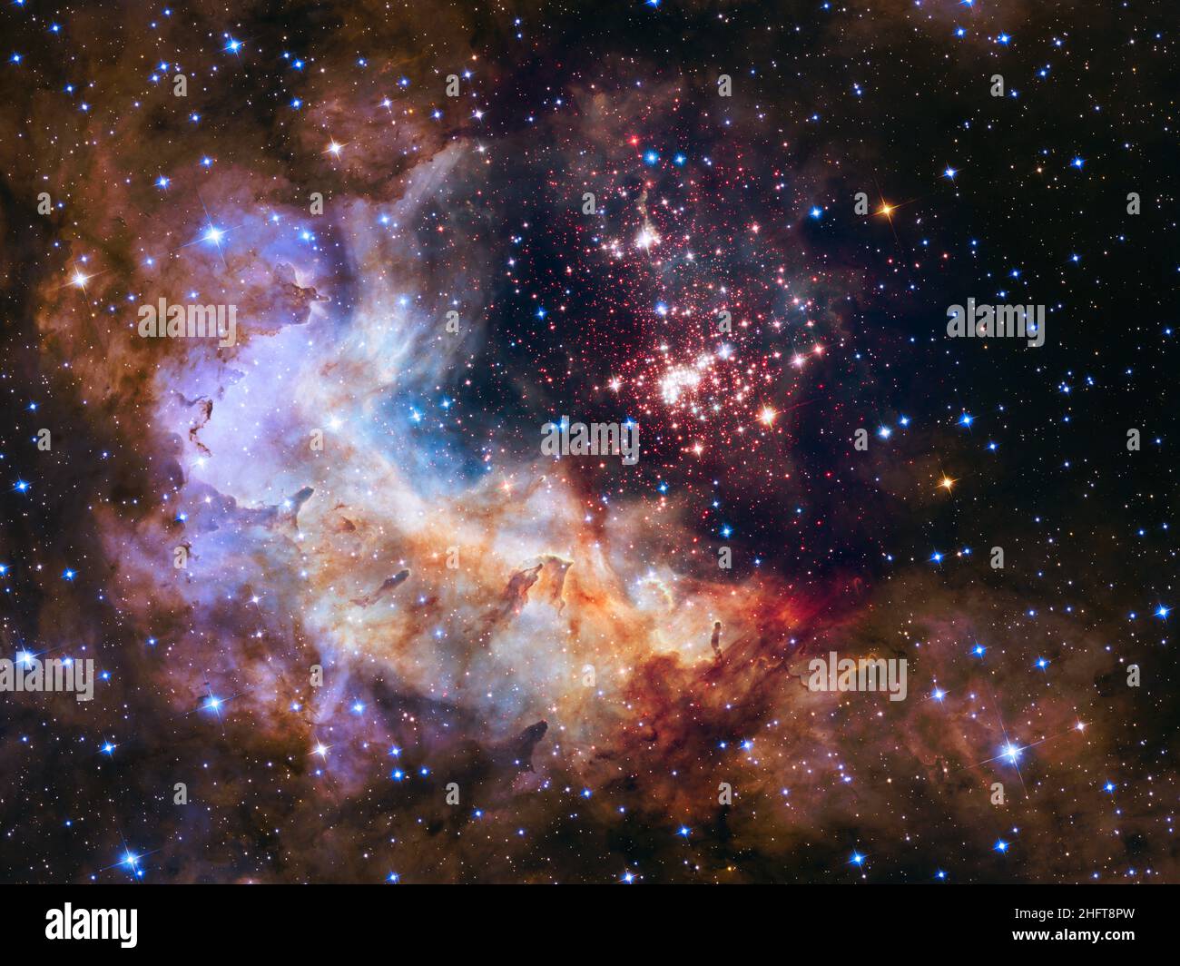 ESA/Hubble This NASA/ESA Hubble Space Telescope image of the cluster Westerlund 2 and its surroundings has been released to celebrate Hubble’s 25th ye Stock Photo