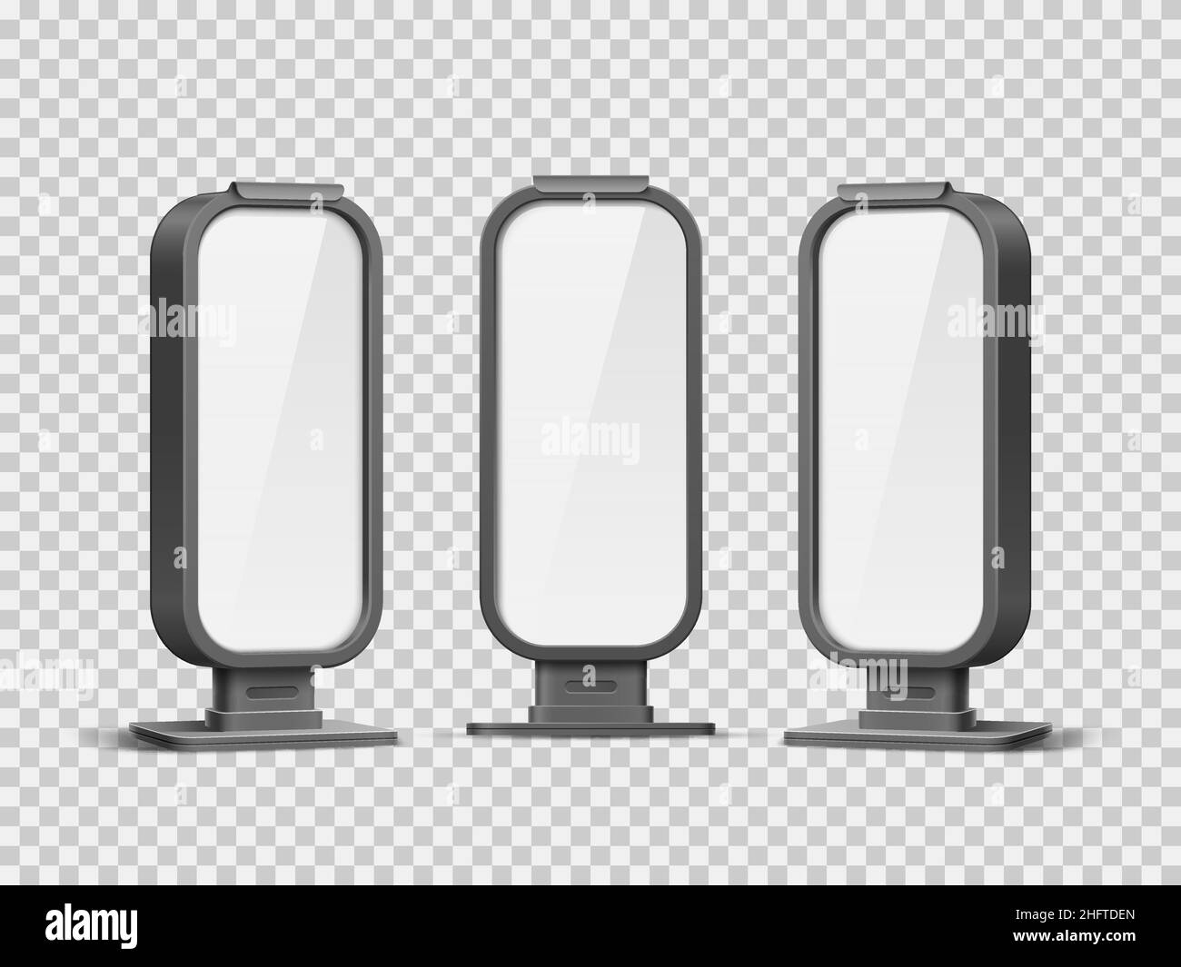 Different angles billboards. Realistic vertical blank lightbox mockup. Bus station advertising