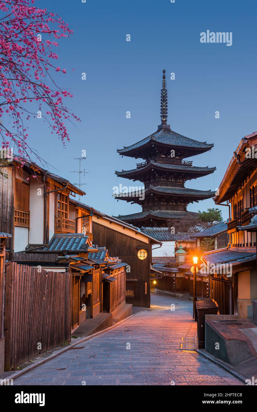 Kyoto, Japan springtime streets in the Higashiyama District. Stock Photo