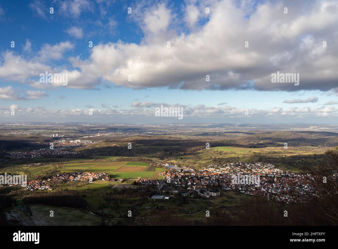 View around Hohen Neuffen Castle from the swabian alb in the direction of stuttgart Stock Photo