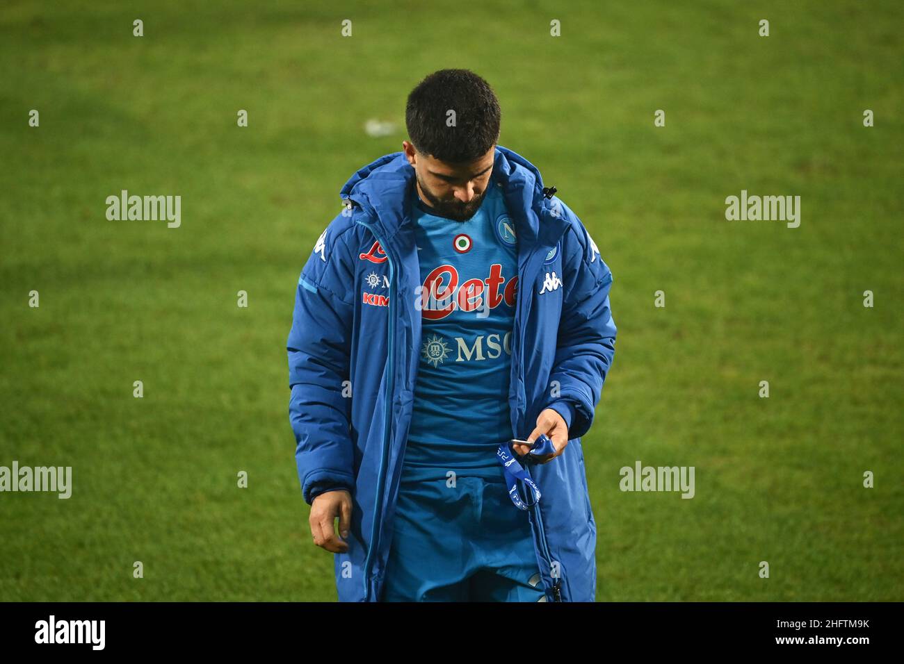 Massimo Paolone/LaPresse January 20, 2021 Reggio Emilia, Italy sport soccer Juventus vs Napoli - Final PS5 SUPERCUP Italian Super Cup 2020-21 - Mapei stadium In the pic: Lorenzo Insigne (SSC Napoli) leaves the field with head down at the end of the match Stock Photo