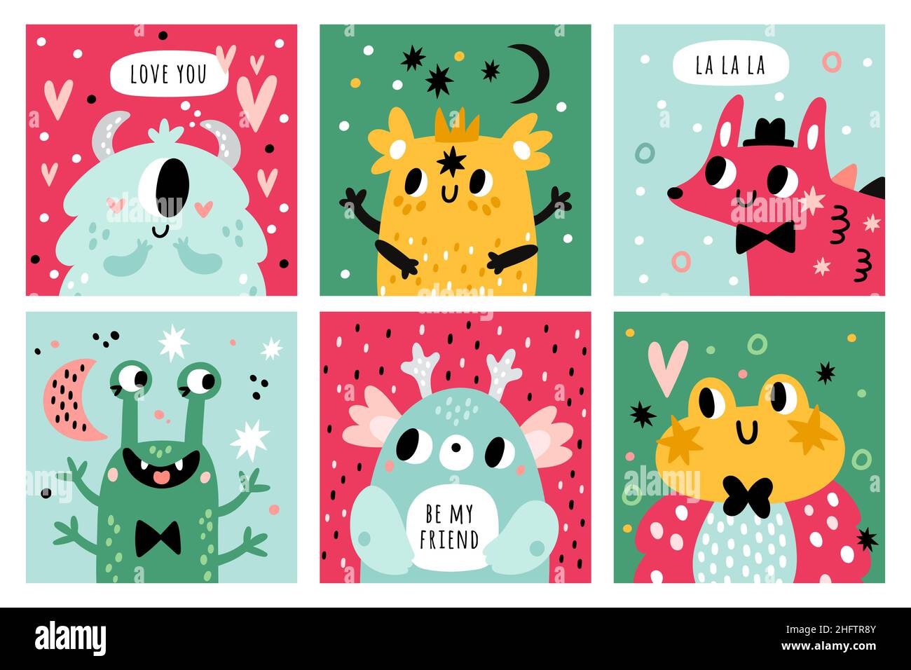 Monster faces cards. Childish cute creatures, imaginary funny characters, little comic animals with horns and teeth, baby humor. Happy alien mascots Stock Vector Image & Art - Alamy Monster faces cards. Childish cute creatures, imaginary funny characters, little comic animals with horns and teeth, baby humor. Happy alien mascots Stock Vector Image & Art - Alamy