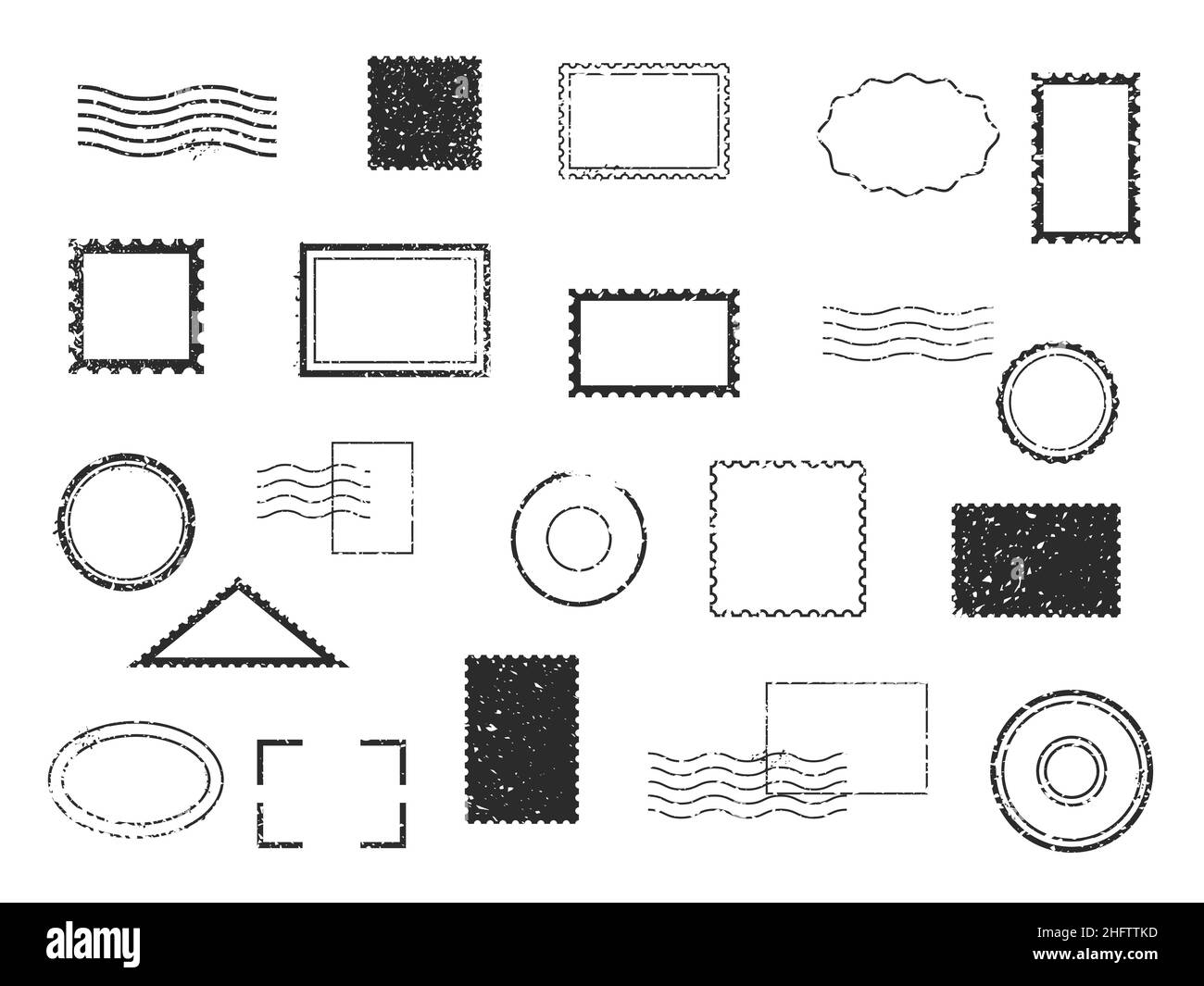 Postal watermark. Blank different types stamp frames. Black imprints