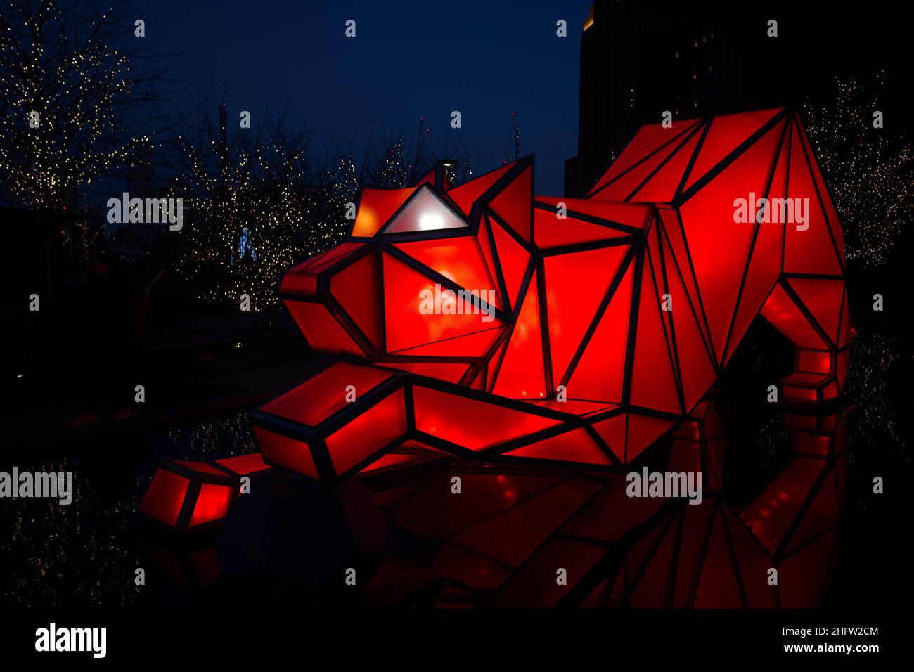 Digital Tiger statue at the Light Festival in Battersea Stock Photo Alamy