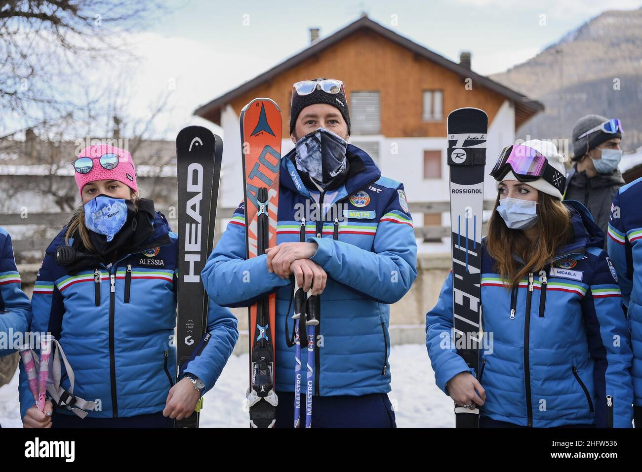 Marco Alpozzi/LaPresse February 15, 2021 Barconecchia (T), Italy sport news A flash mob protest in Bardonecchia against postponement of ski resort reopenings. In the pic: flash mob Stock Photo