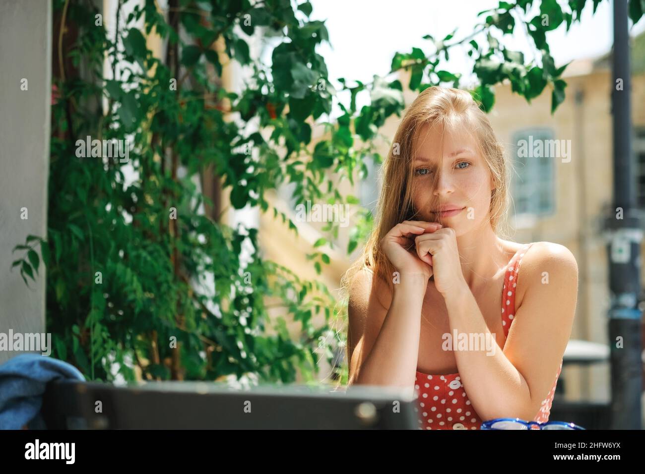 Happy young caucasian,millennial or gen z woman with long