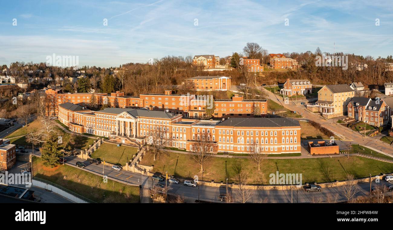 MORGANTOWN, WV - 4 January 2022: Panorama of Stalnaker or Womans Hall at West Virginia University WVU in Morgantown WV Stock Photo