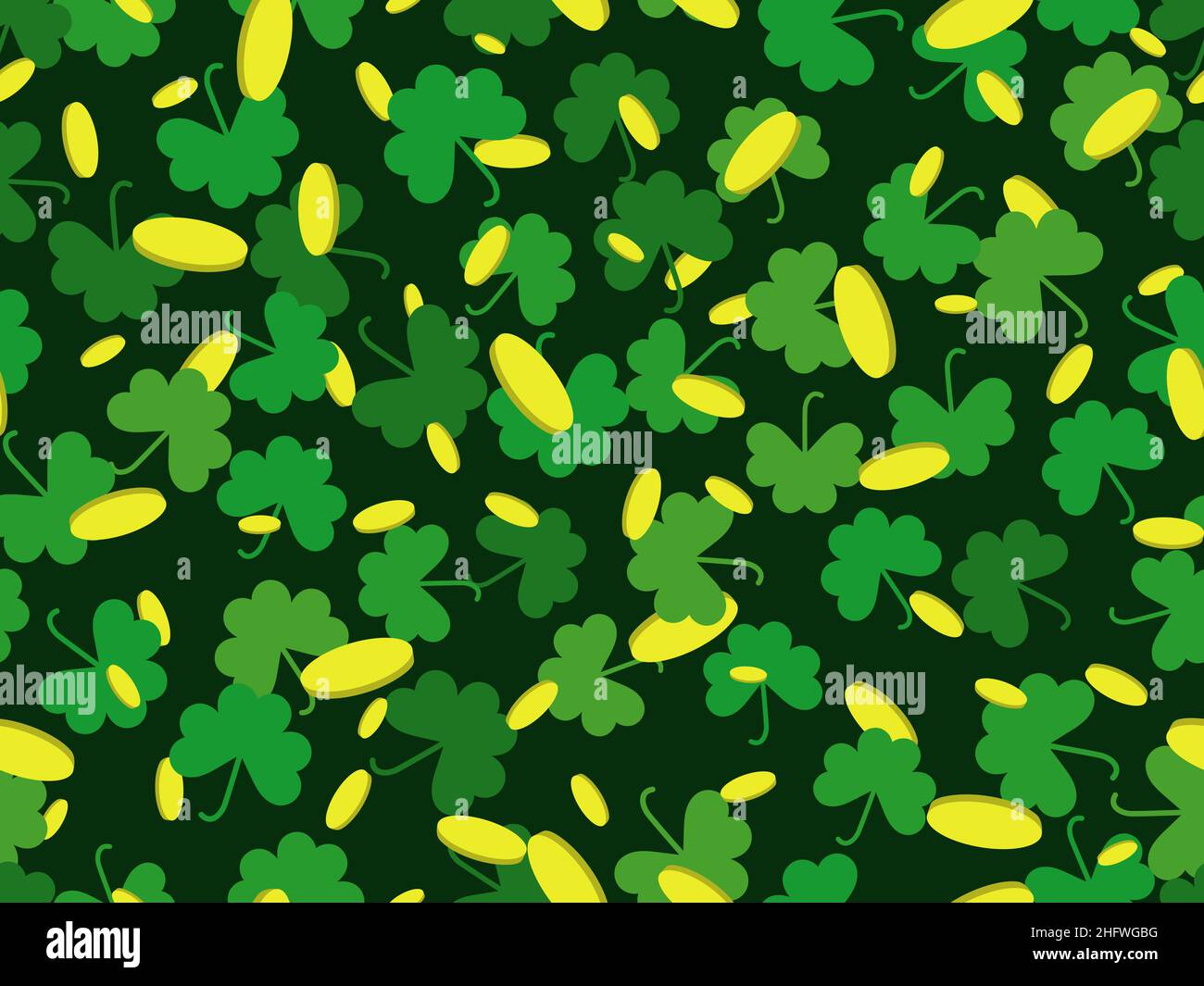 Clover leaves with gold coins seamless pattern. St. Patrick's Day ...