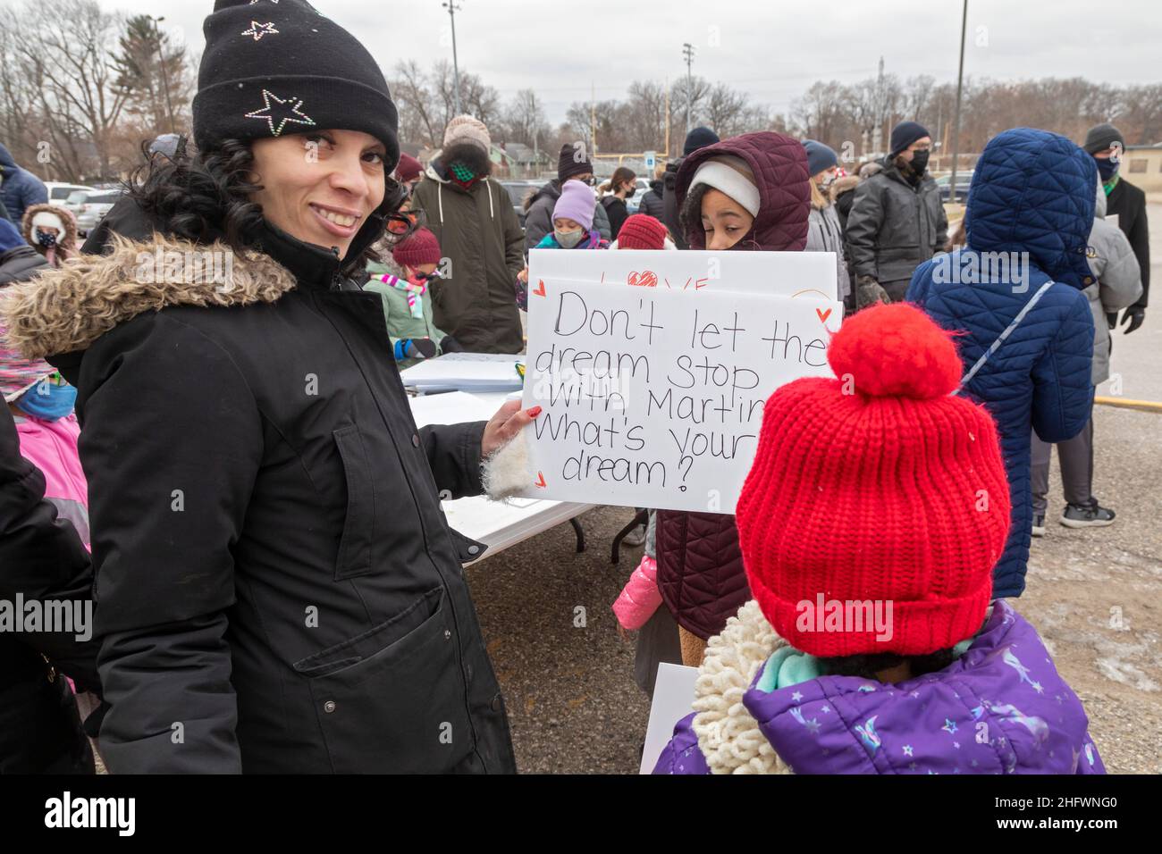Royal Oak, Michigan, USA. 17th Jan, 2022. Hundreds of parents and