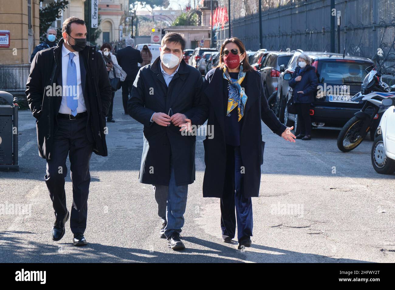 Mauro Scrobogna /LaPresse March 19, 2021 Rome, Italy News Coronavirus, health emergency - Policlinico Umberto I Intensive care Nella foto: il Direttore generale Policlinico Umberto I Fabrizio d'Alba, l'assessore alla Sanità Alessio D'Amato, la Rettrice della Sapienza Antonella Polimeni all’inaugurazione della struttura di 18 posti letto di Terapia intensiva Covid Stock Photo