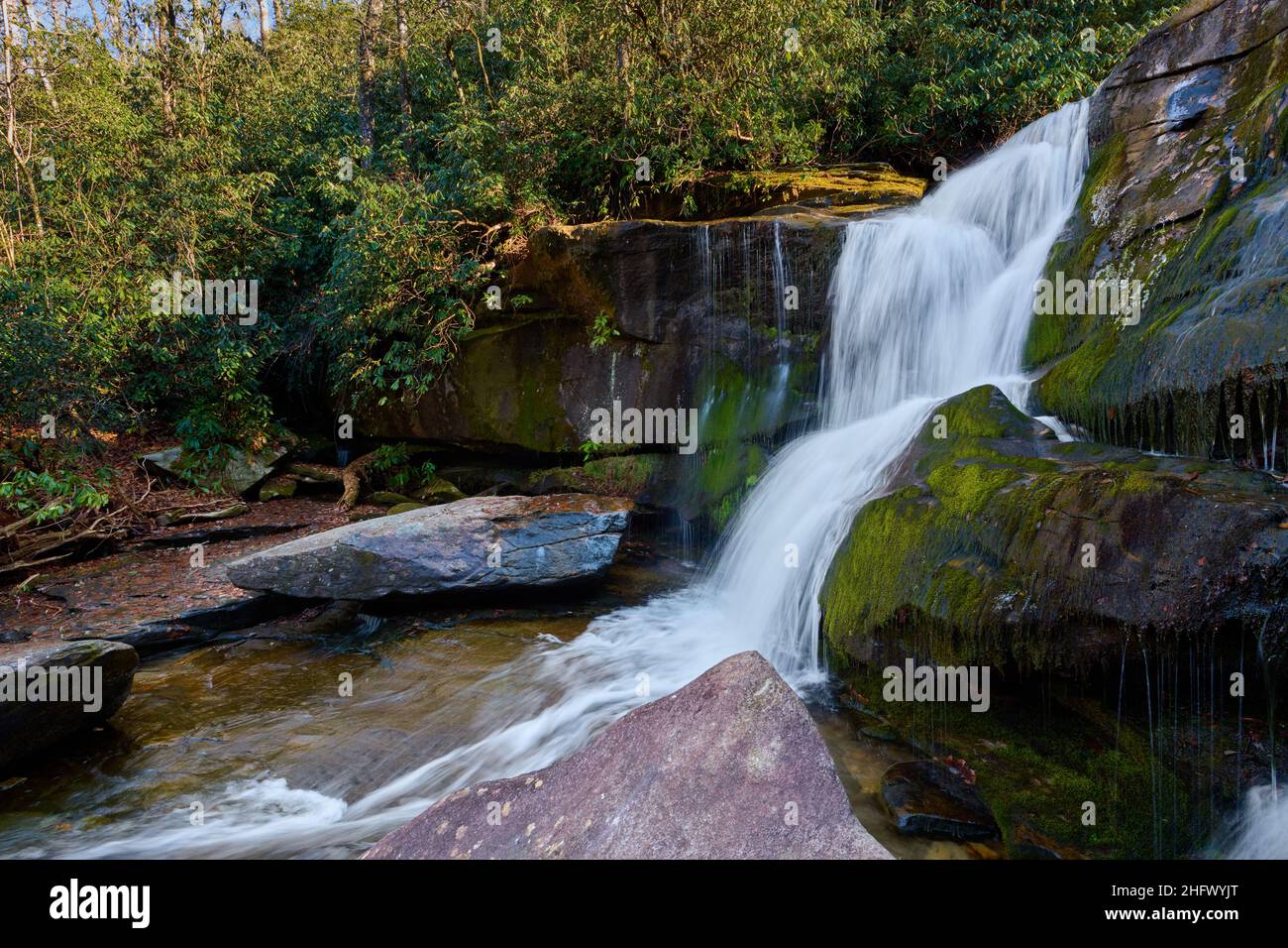 Cedar Rock Falls in the Pisgah National Forest, near Brevard, NC. Stock Photo