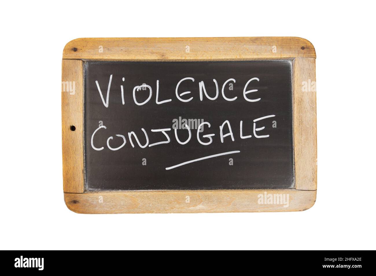 inscription domestic violence on a slate on a white background Stock Photo