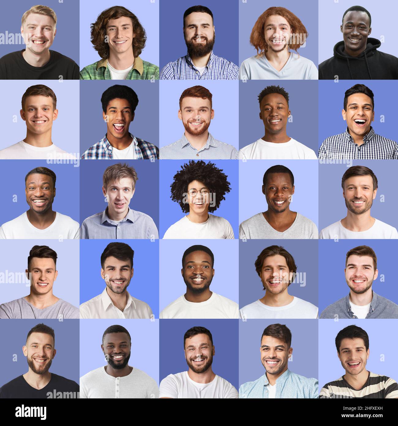 Collection of male avatars, multiracial men smiling on blue Stock Photo ...