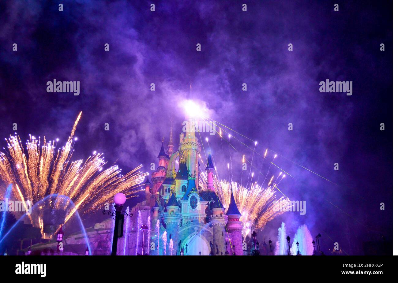 Euro Disney's Disney Castle at night Euro Disney's Disney Castle at night Stock Photo