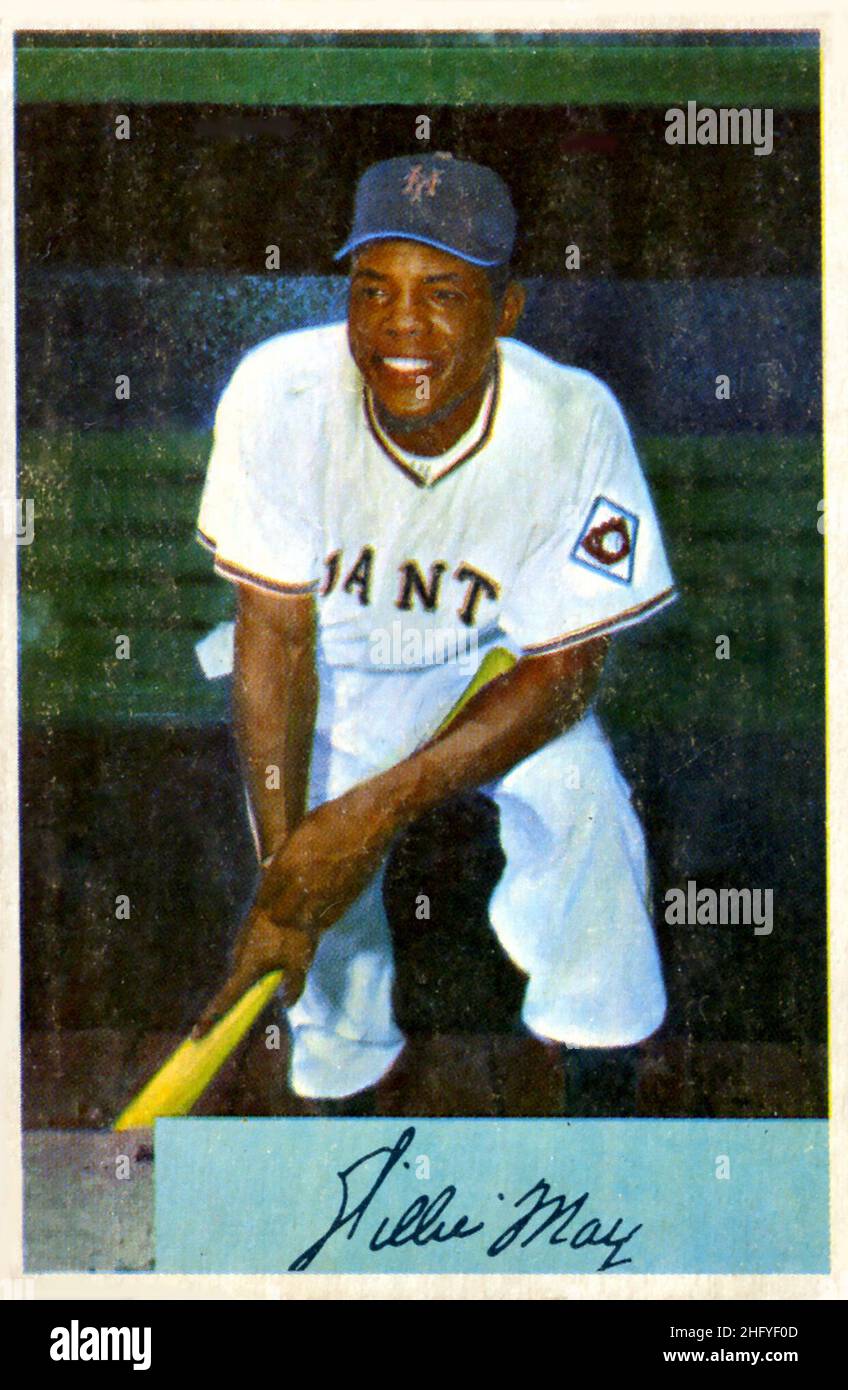 A 1954 Bowman baseball card depicting Willie Mays with the New York Giants. Stock Photo