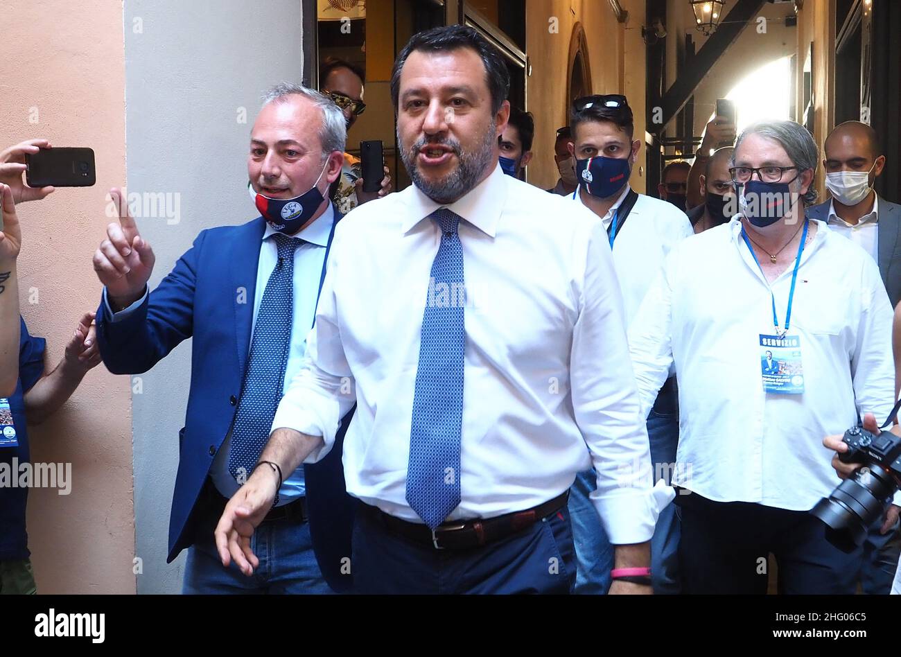 Michele Nucci/LaPresse June 29, 2021 - Bologna, Italy - news in the pic: Press conference secretary of the Lega Matteo Salvini on the occasion of the &quot;Meet Bologna&quot; initiative Stock Photo