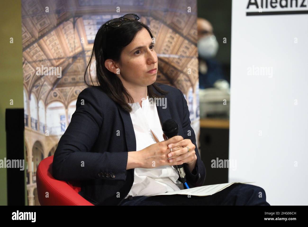 Michele Nucci/LaPresse June 29, 2021 - Bologna, Italy - news in the pic: Presentation of the new book by the secretary of the PD Enrico Letta with vice president of the Emilia Romagna region Elly Schlein in the Sala Borsa Stock Photo