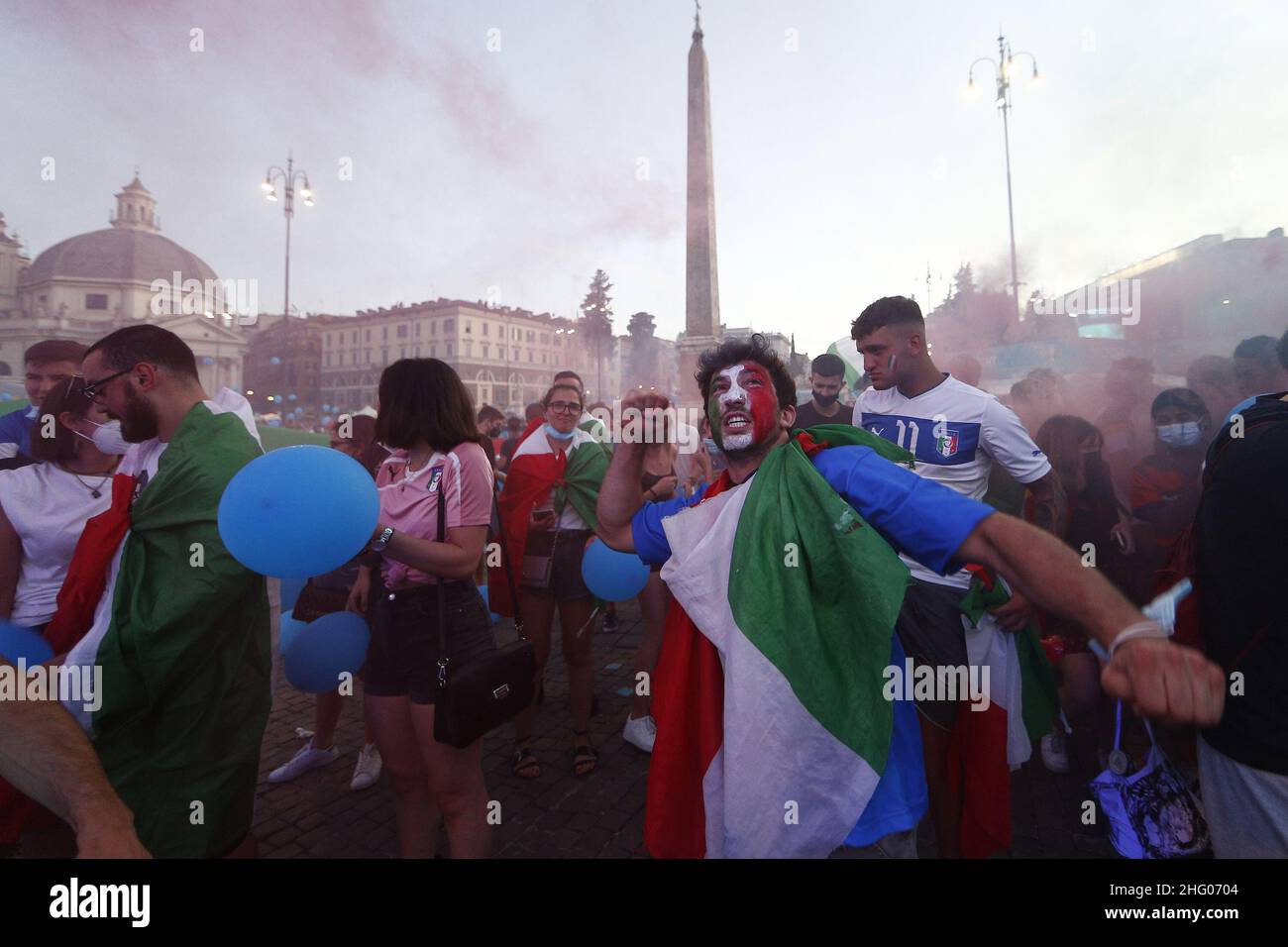 Cecilia Fabiano/ LaPresse July 02 , 2021 Roma (Italy) News : Italia Belgio football match at Piazza del Popolo Fan Zone In the Pic : the fans Stock Photo
