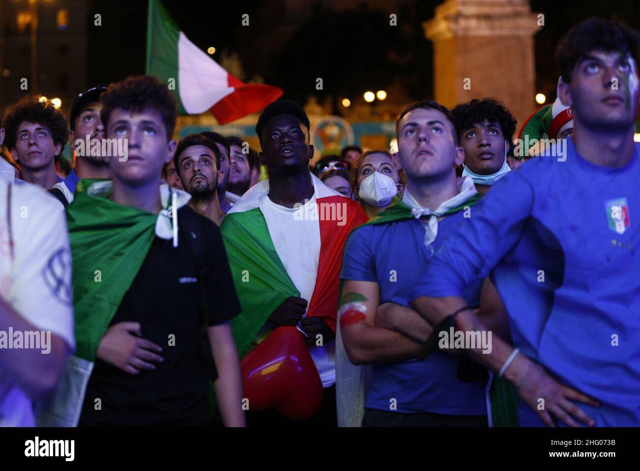 Cecilia Fabiano/ LaPresse July 02 , 2021 Roma (Italy) News : Italia Belgio football match at Piazza del Popolo Fan Zone In the Pic : the fans Stock Photo
