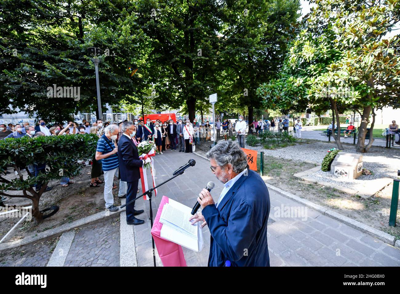 Claudio Furlan/LaPresse July 19, 2021 Milan, Italy News Commemoration ceremony of the via D'Amelio massacre at the Falcone Borsellino Gardens in via Benedetto Marcello. Stock Photo